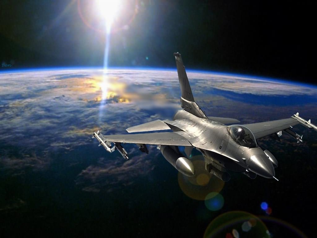 Avions militaires F16 in space