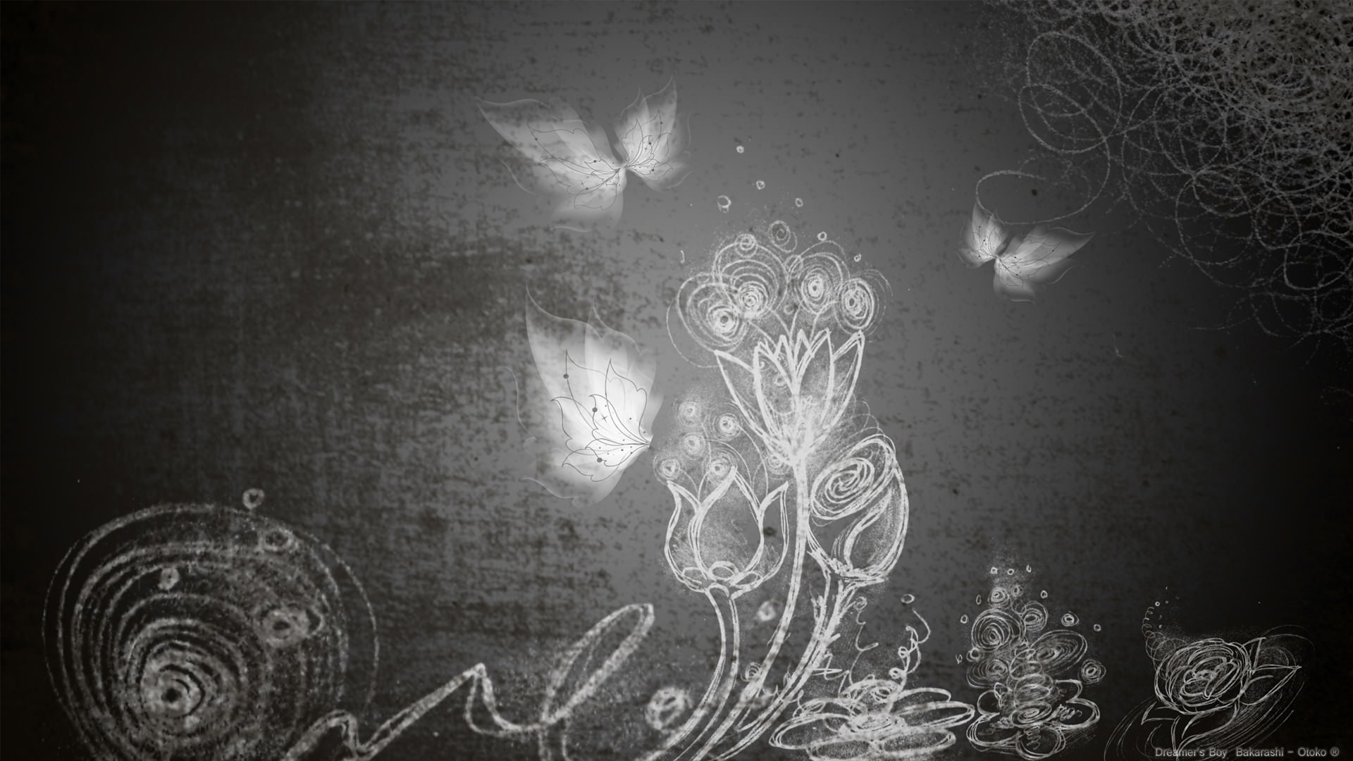 Compositions 2D fleur en craie et papillions