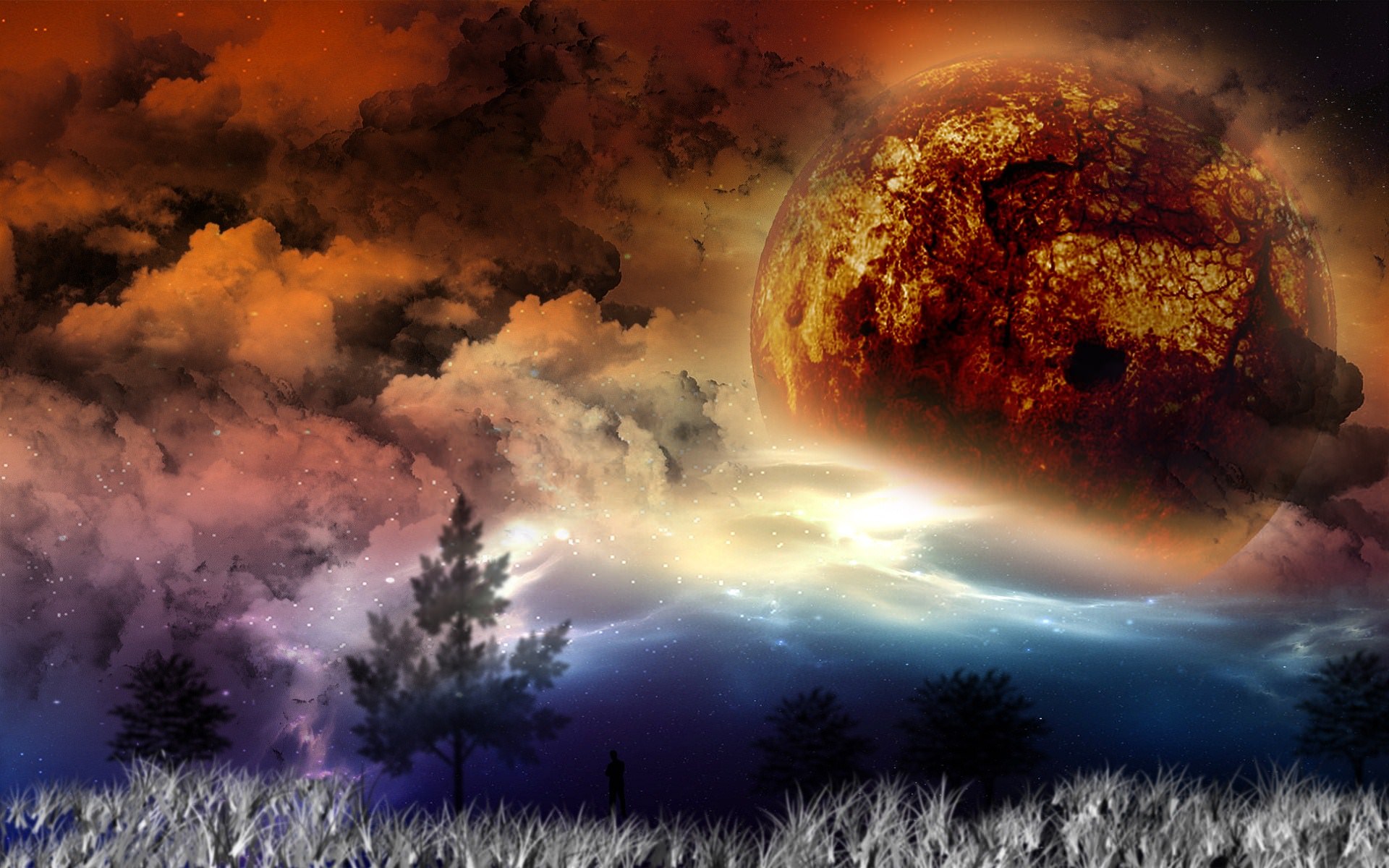 Paysages Fantasy lune orange